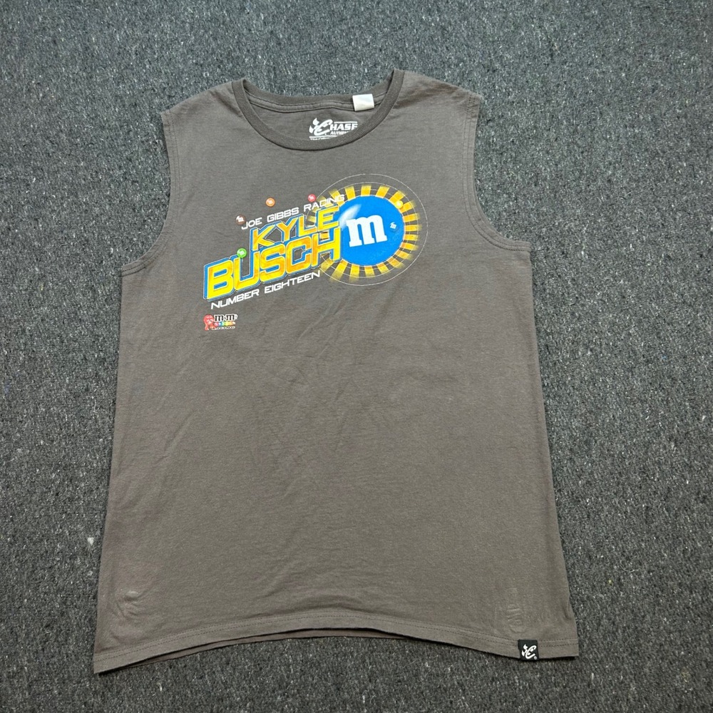 Chase Authentics Racing Mens M Kyle‎ Busch NASCAR M&Ms  Sleeveless Shirt Gray